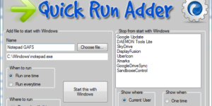 Quick Run Adder main window
