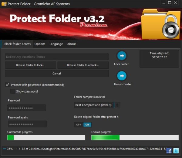 Protect Folder v3.2 main window