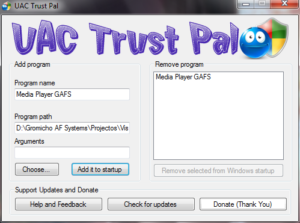 UAC Trust Pal main window