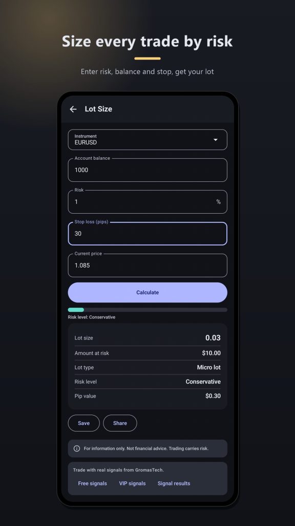 Lot Size Calculator GT — lot size calculator with risk percentage and stop loss